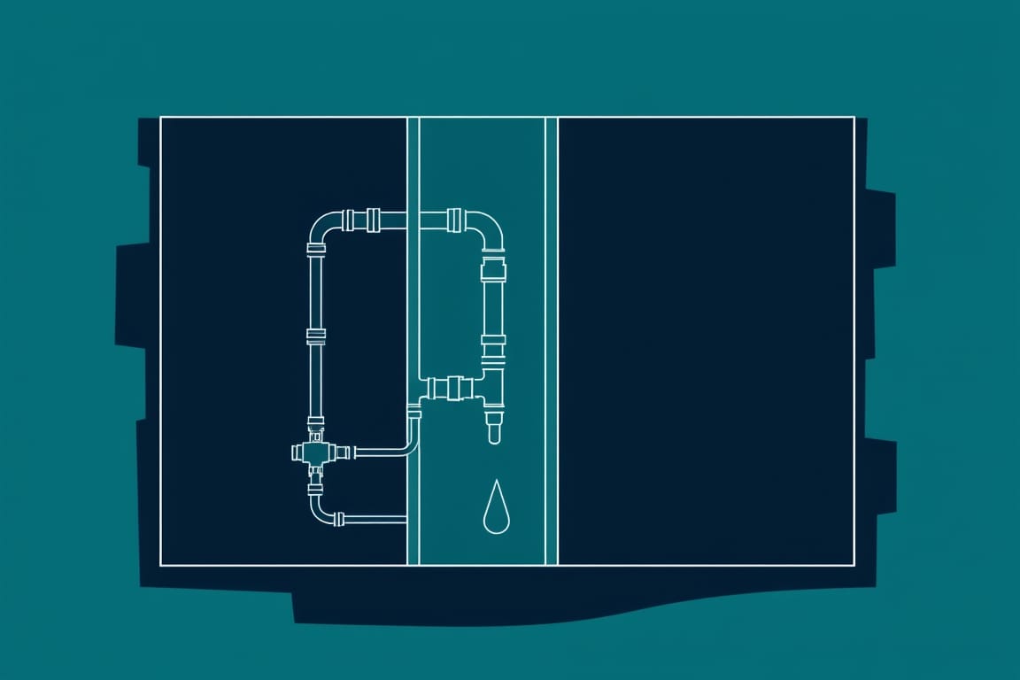 Technical cross-section diagram showing hidden pipe leak within a wall cavity
