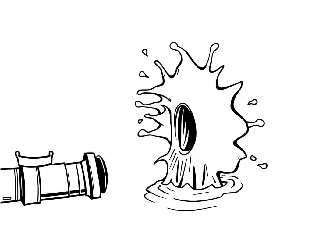 Burst pipe with water flowing fast