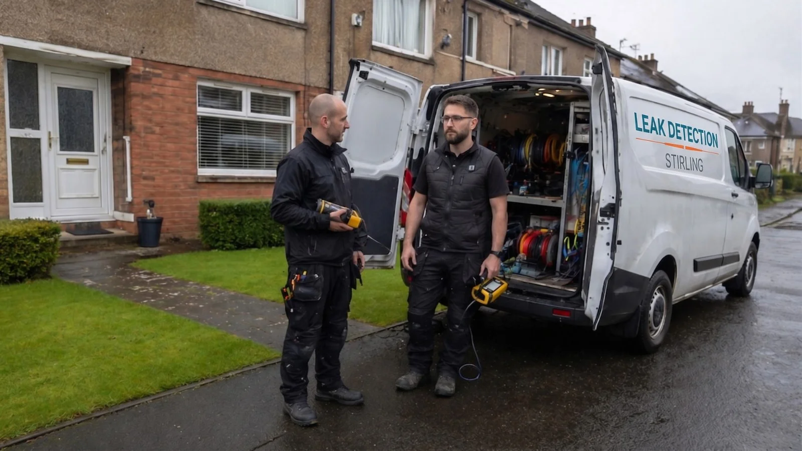 Leak Detection Stirling Engineers outside a client's house