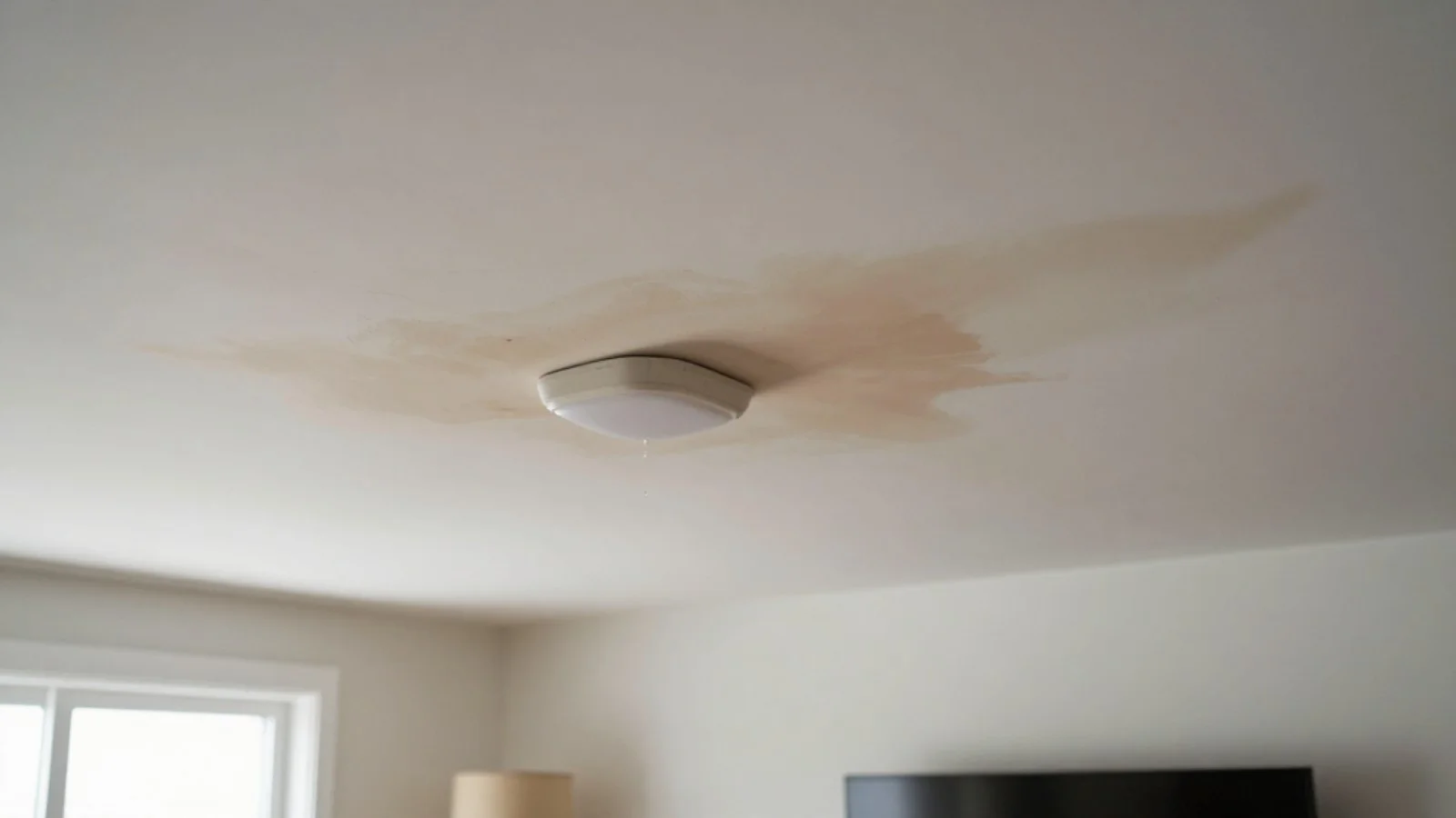 Example of a leak in a ceiling impacted a light fitting